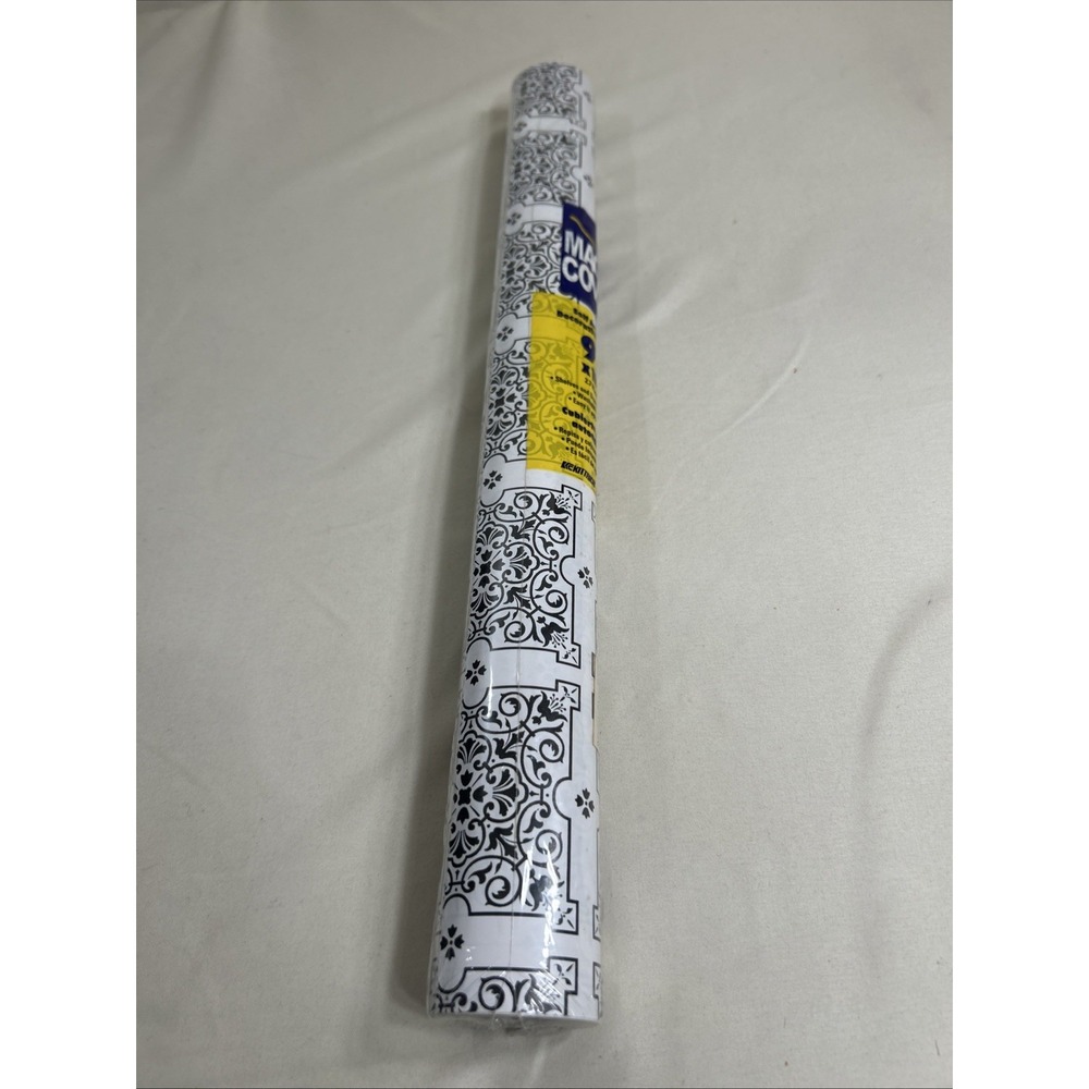 NEW Magic Cover Self Adhesive Decorative Covering 9ft X 18" Julien Black & White